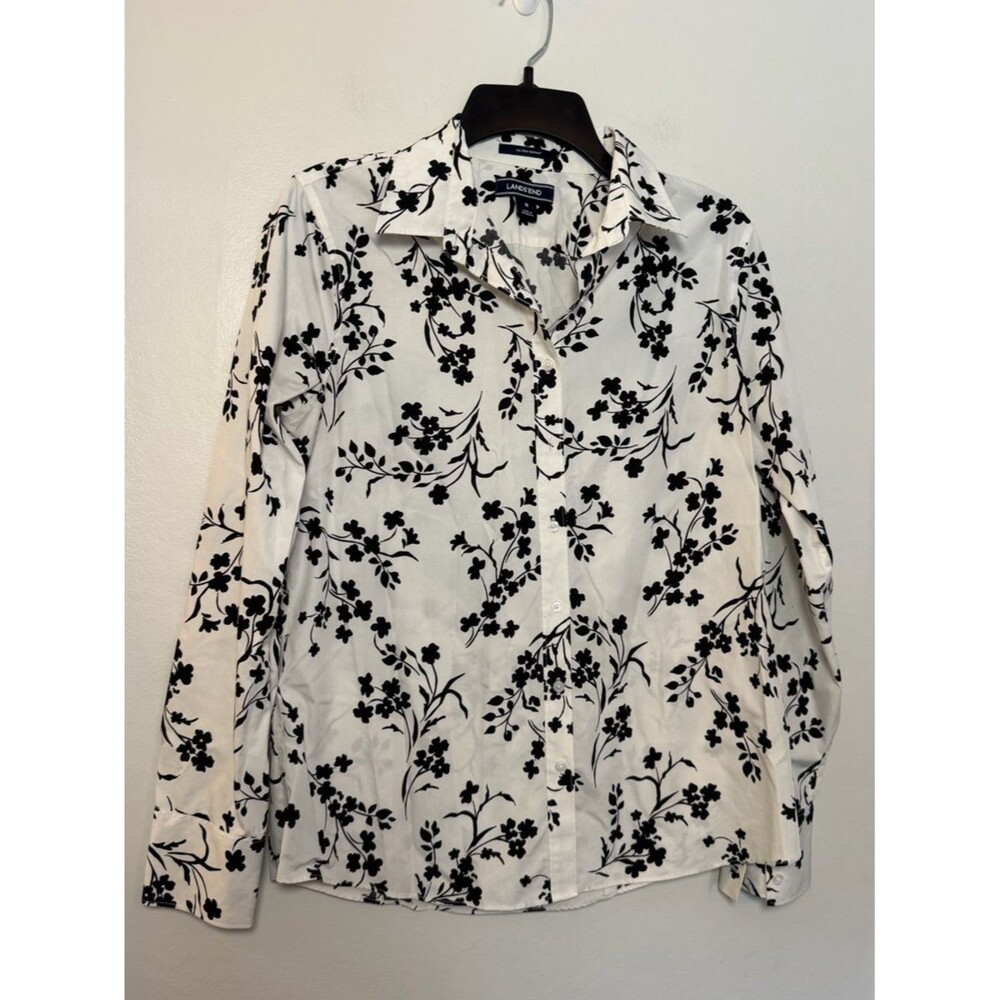 Lands’ End No Iron Supima Cotton Floral Button Down Shirt Size 8